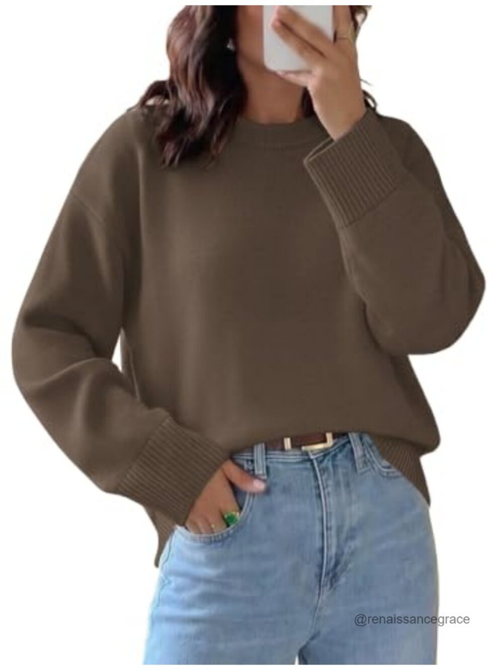 Womens Oversized Crew Neck Long Sleeve Knit Sweater Fall Pullover Top